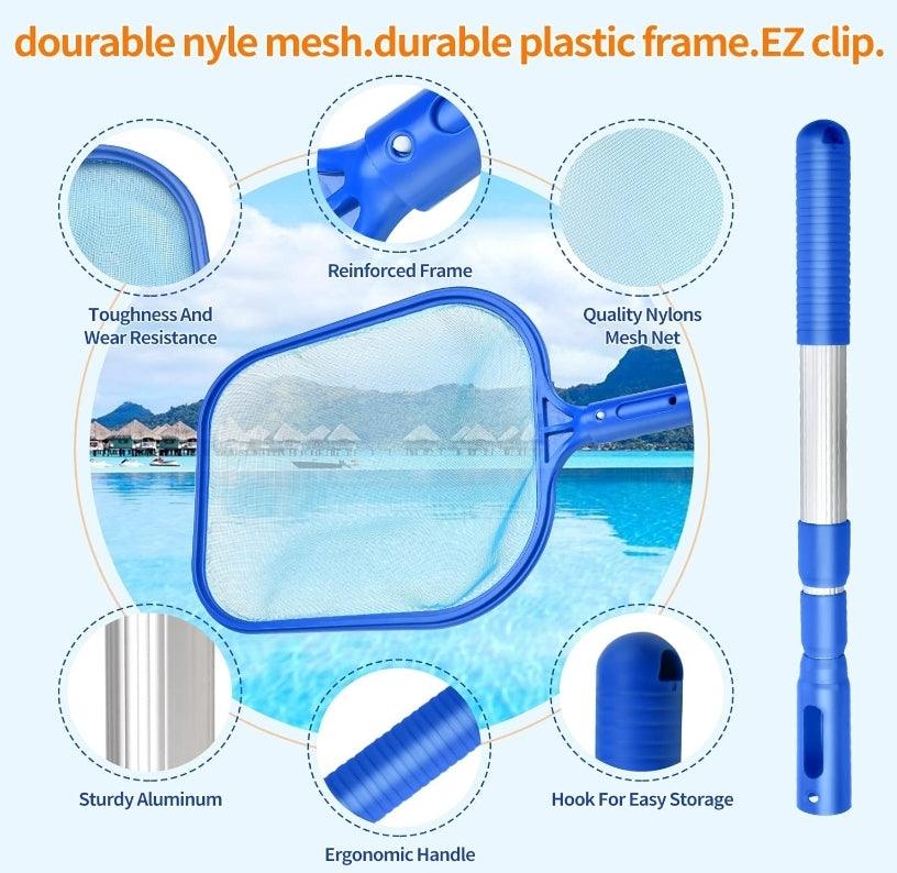 Swimming Pool Cleaner Kit: Skimmer Net, Pool Brush, Telescopic Pole - Logan's Toy Chest