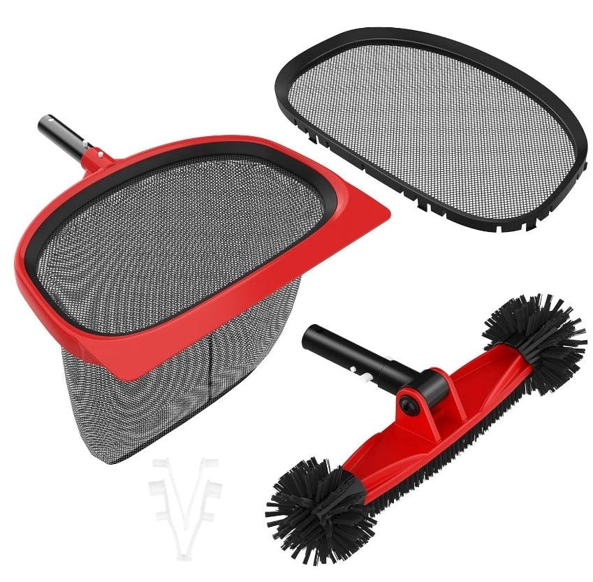 Swimming Pool Cleaning Kit - Replaceable Leaf Skimmer Net & Rotatable Pool Brush - Logan's Toy Chest