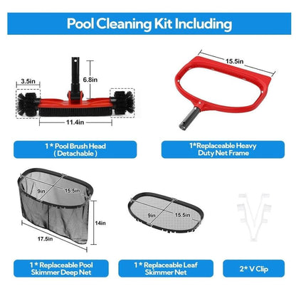 Swimming Pool Cleaning Kit - Replaceable Leaf Skimmer Net & Rotatable Pool Brush - Logan's Toy Chest