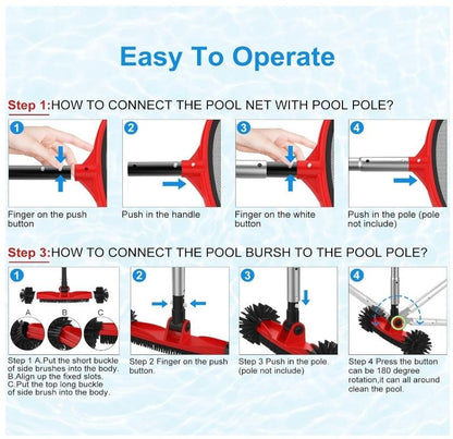 Swimming Pool Cleaning Kit - Replaceable Leaf Skimmer Net & Rotatable Pool Brush - Logan's Toy Chest