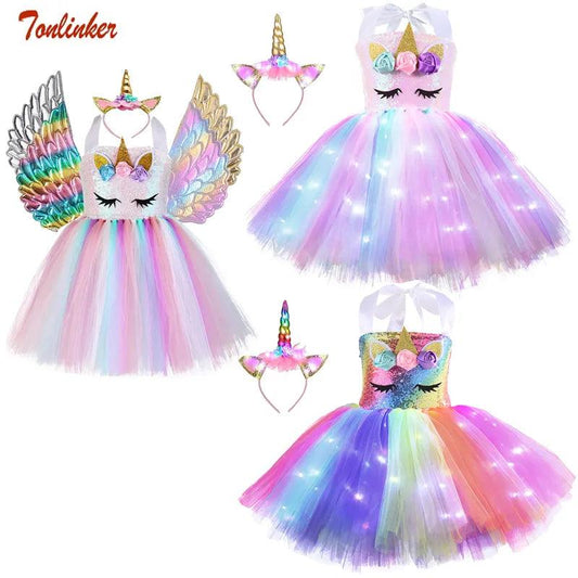 Tonlinker Girls Unicorn Costume - LED Sequin Tutu Dress - Logan's Toy Chest