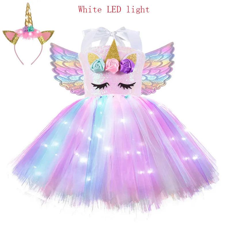 Tonlinker Girls Unicorn Costume - LED Sequin Tutu Dress