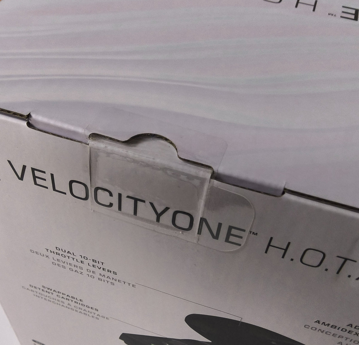 Turtle Beach VelocityOne H.O.T.A.S. retail box seal close-up