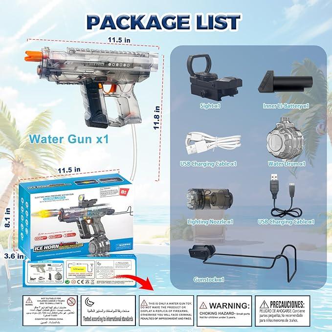 Upgraded Electric Water Gun w/ LED Light, 800ML, 32FT Range – Summer Toy - Logan's Toy Chest