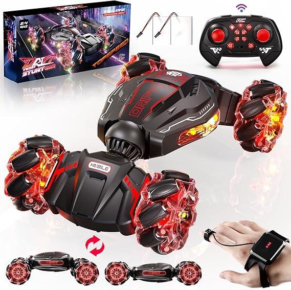 Uregoio 4WD Gesture-Sensing RC Stunt Car – 360° Flips, Lights, Music, Red - Logan's Toy Chest