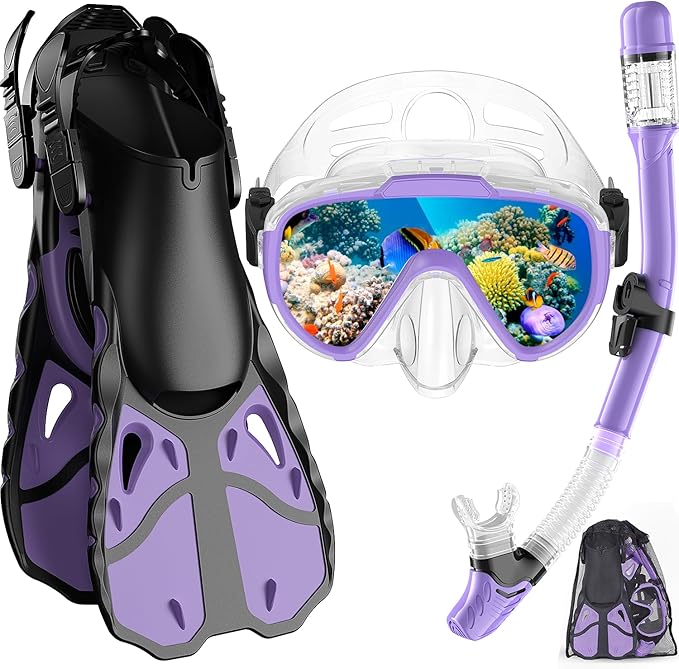 Vengreedo Snorkel Set with Fins - Adult Dry Top Mask & Gear for Diving - Logan's Toy Chest