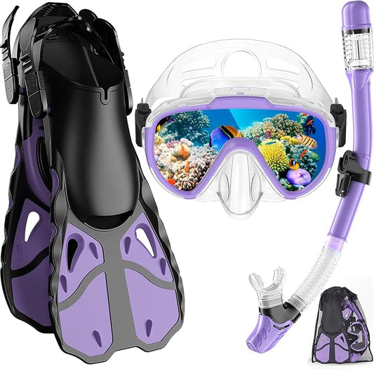 Vengreedo Snorkel Set with Fins - Adult Dry Top Mask & Gear for Diving - Logan's Toy Chest