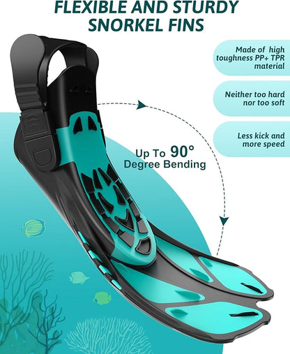 Viginsul Full Face Snorkel Mask & Adjustable Fins Set - Anti-Fog, Panoramic View - Logan's Toy Chest