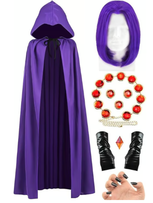 Women's Purple Anime Cosplay Costume Set w/ Cape, Wig, Belt, & Gloves - Hallowee - Logan's Toy Chest