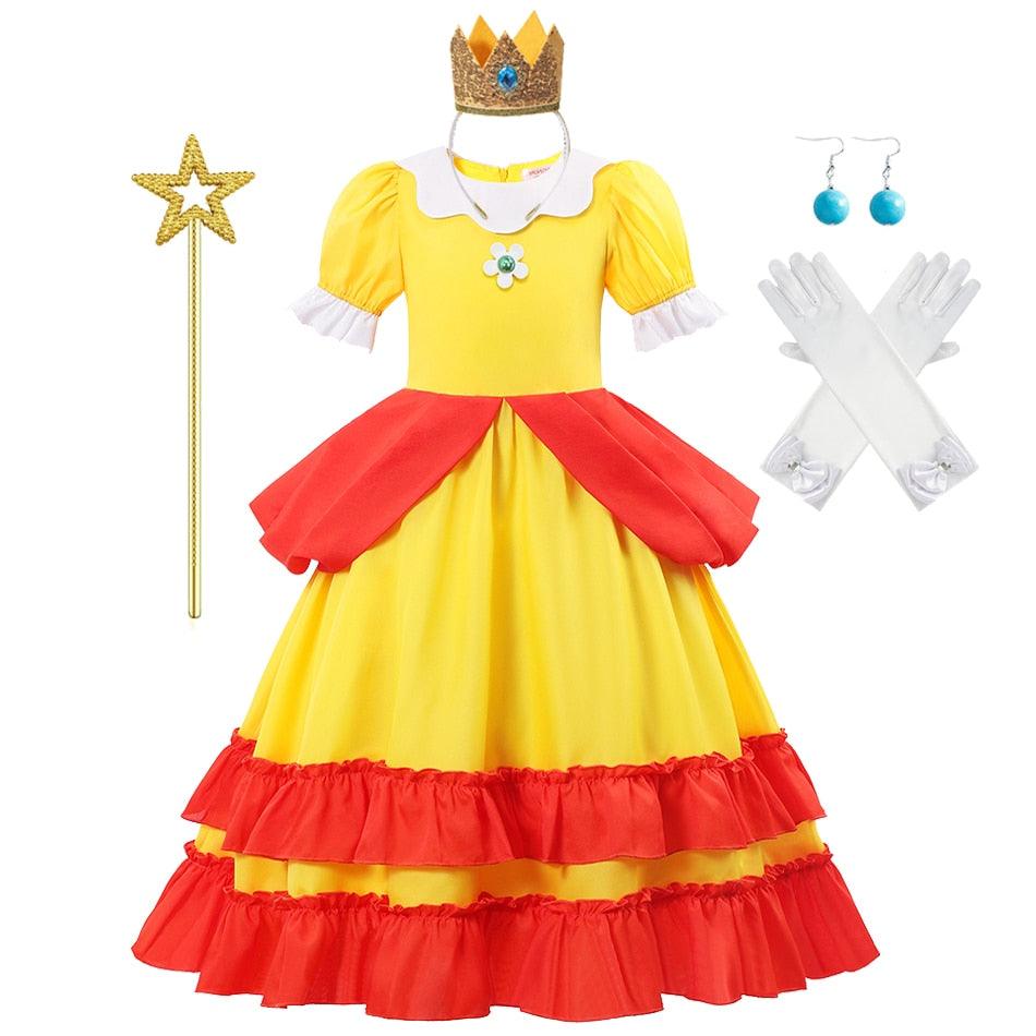 Princess Daisy Cosplay Dress Super Mario Party Halloween Costume